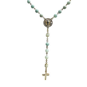 Our Lady of Guadalupe Rosary Necklace Light Green Round Beads Cross NEW